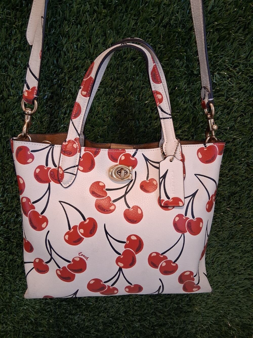 RARE Coach Willow Tote 24 Cherry Print Limited Edition Chalk White Crossbody Bag